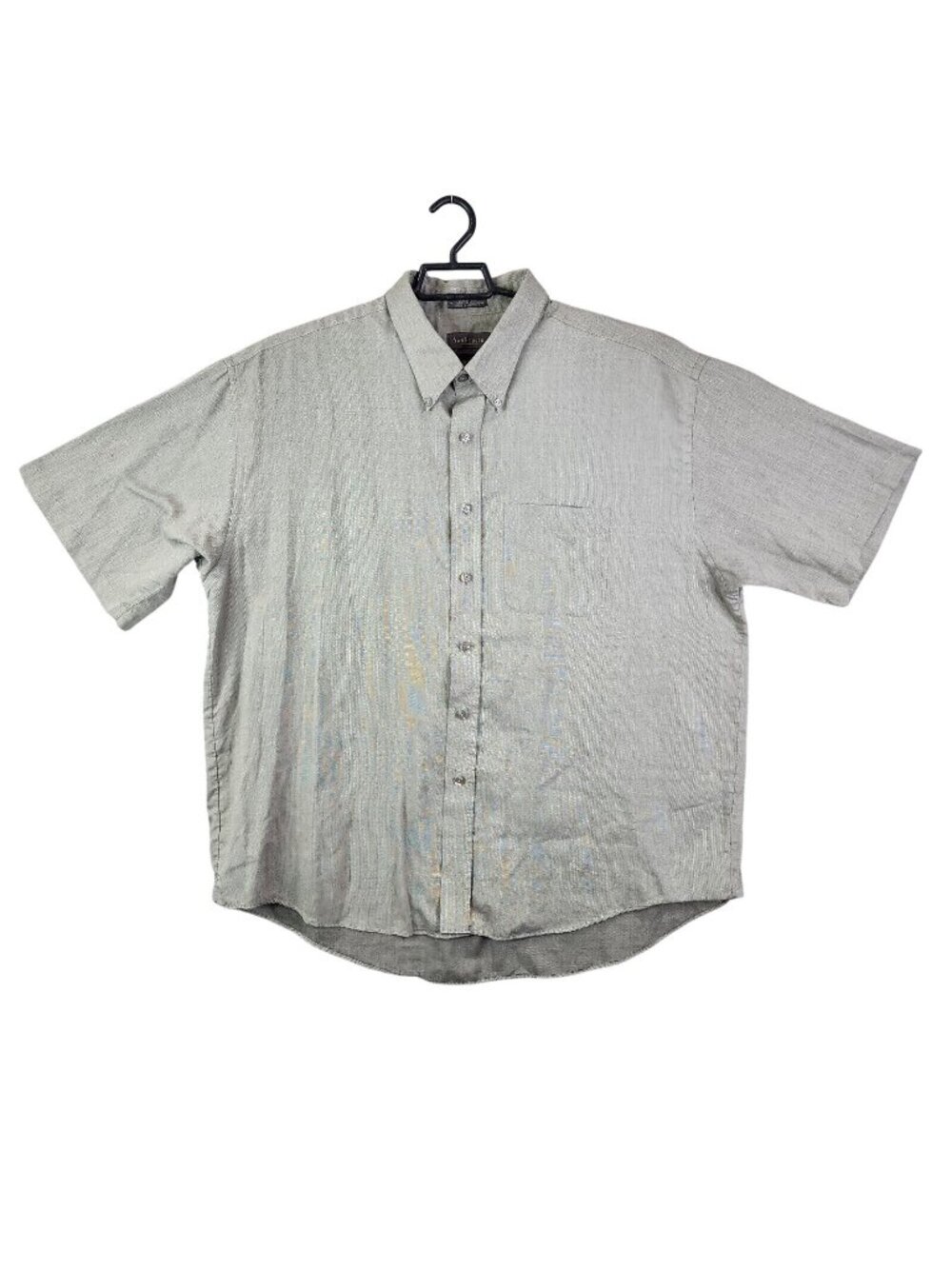 Mens Van Heusen Broadcloth Gray Button Up Shirt Short Sleeve Polyester Blend XXL